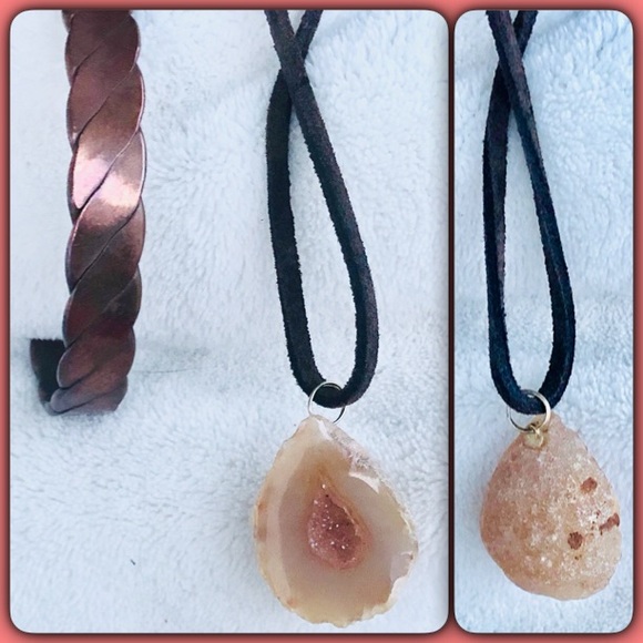 Vintage Copper Bronze Bracelet Geode Necklace SET - Picture 3 of 9